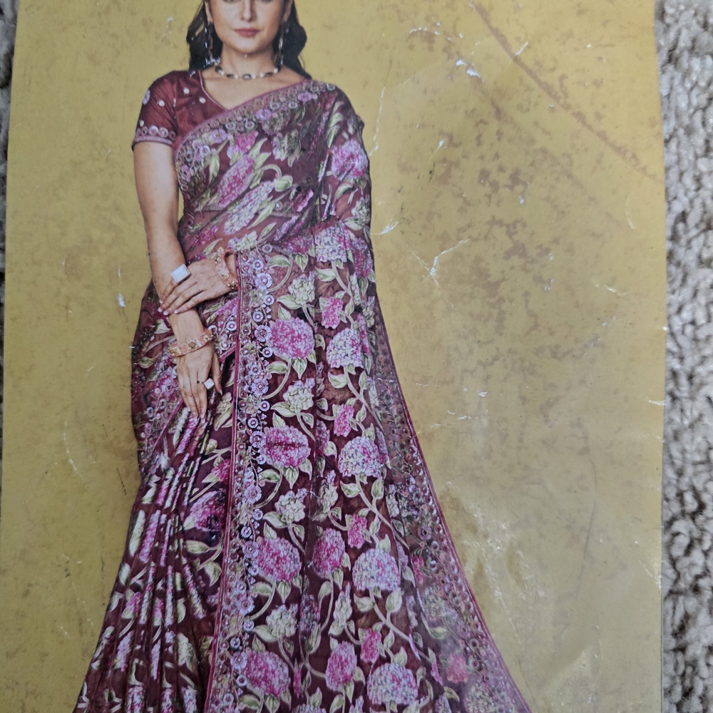 Bombay Floral Saree in Pink and Purple